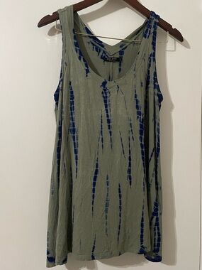 Max Jeans Olive Green & Blue Tie Dye Sleeveless Tank Top Medium